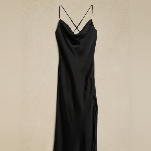 NWT X-Small Banana Republic Black Midi Slip Dress - Picture 4 of 7